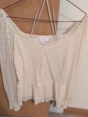 LC Lauren Conrad Cream Lace Off-Shoulder Peplum Blouse